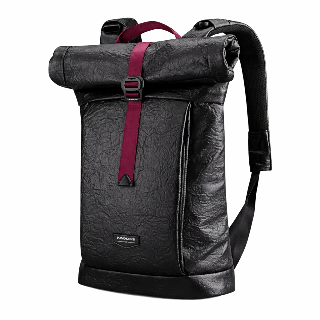 Mochila para Viaje SATE A-K3228W-2 Negro y Lila Cuero Impermeable