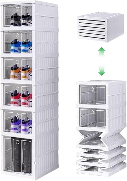 Zapatero plegable de 6 niveles transparente apilable