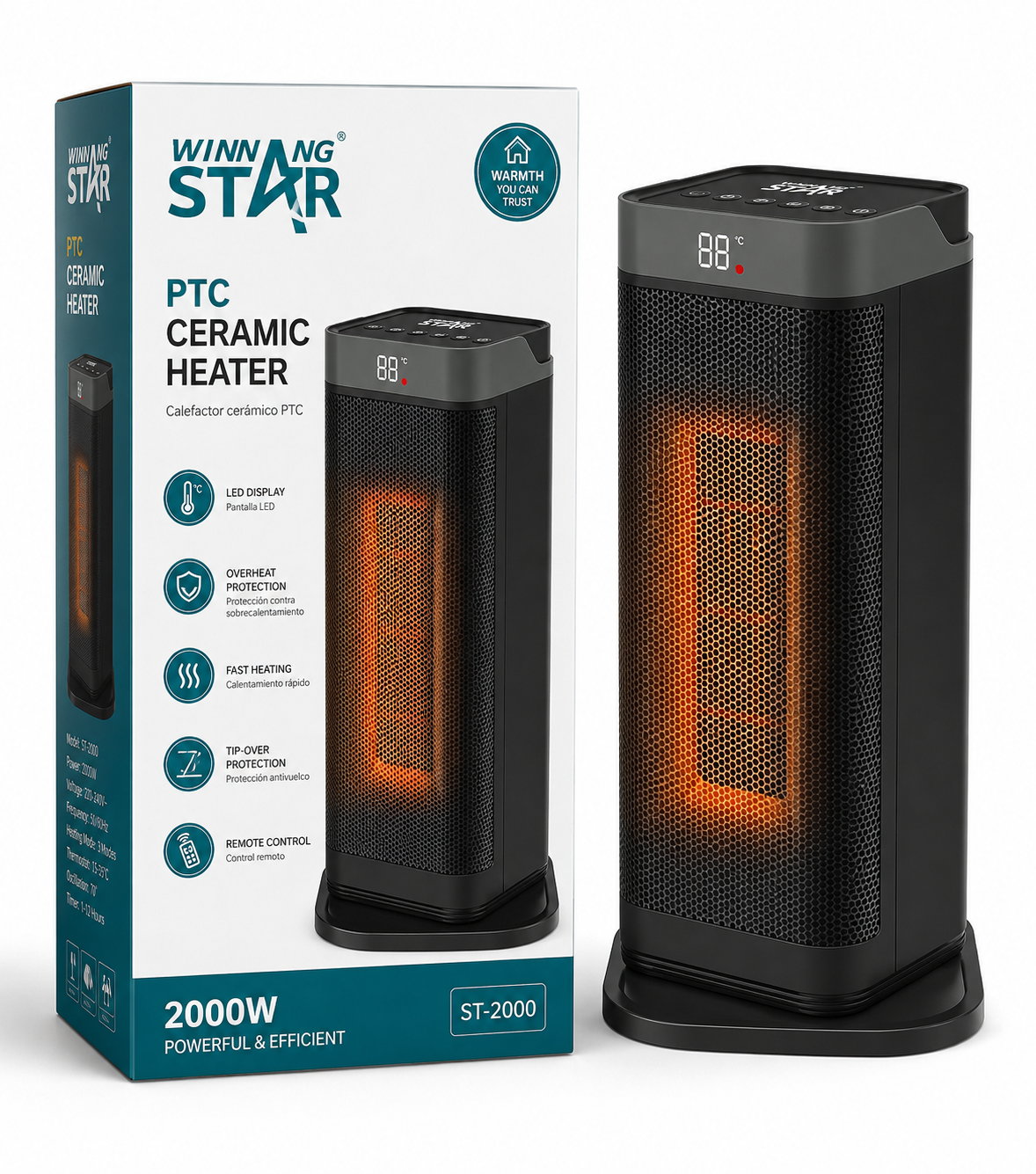 Estufa Eléctrica Winning Star ST-4081 2000W con Control Remoto
