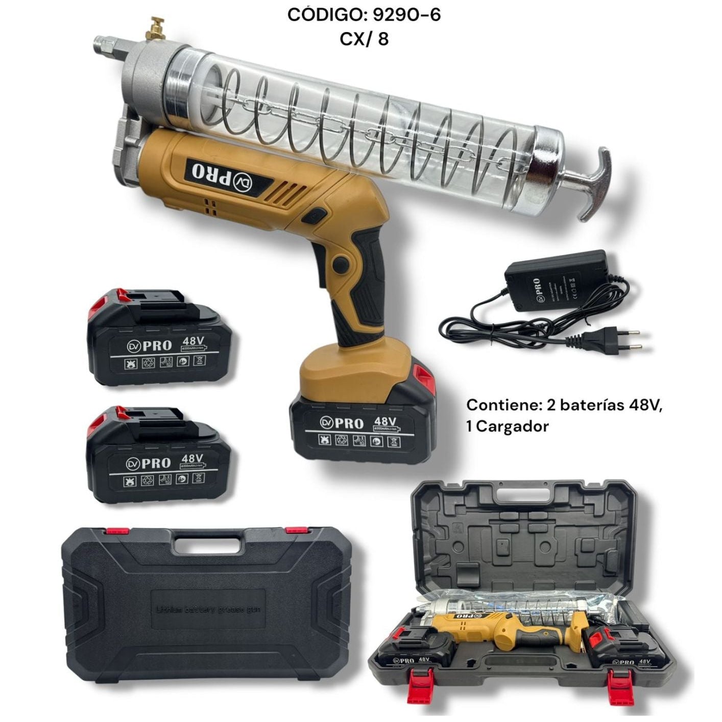 Pistola de Engrase Inalámbrica 48V DV-9102 Alta Presión con Kit