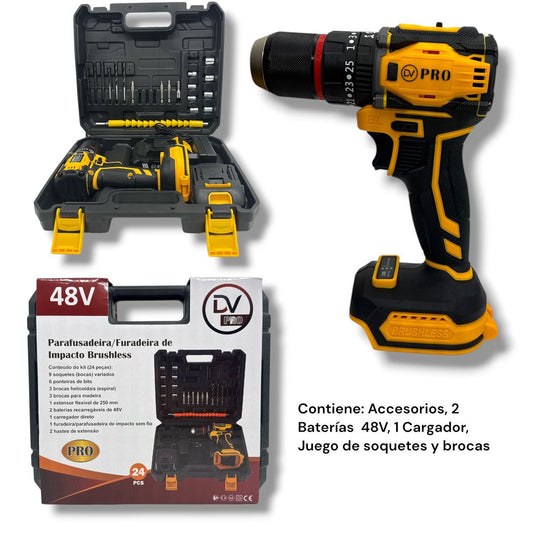 Taladro Atornillador de Impacto Brushless DV-PRO DV-6007B 48V Kit Completo