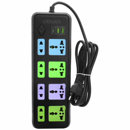 Prolongador eléctrico SATE A-R382U 2 metros 8 tomas de colores con USB 2500W