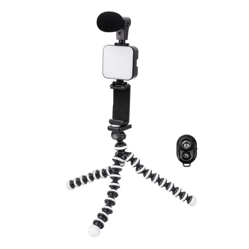 Trípode para videos SATE A-RM900K con luz LED y micrófono