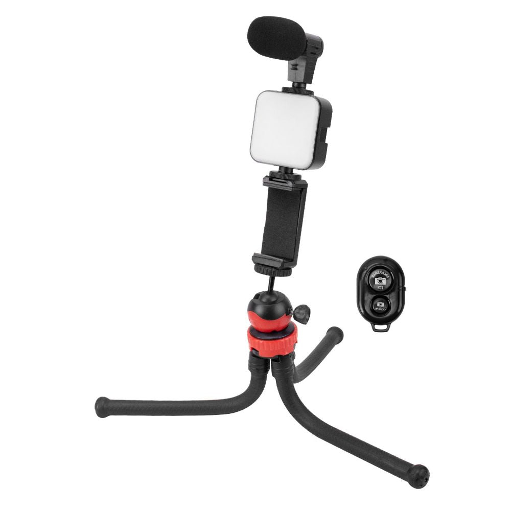 Trípode para videos SATE A-RM900G con luz LED y micrófono