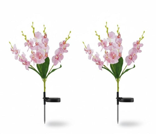 Estaca solar LED decorativa con orquídea rosa para jardín