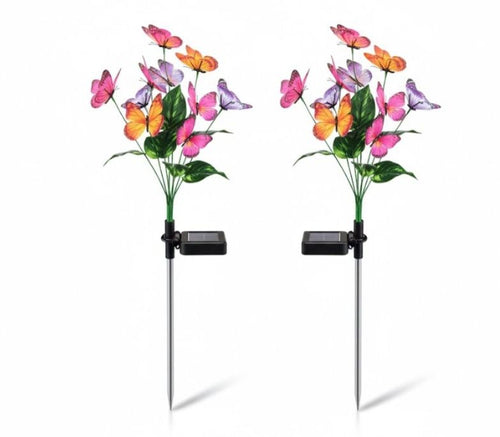 Estaca solar LED decorativa con flores mariposa para jardín