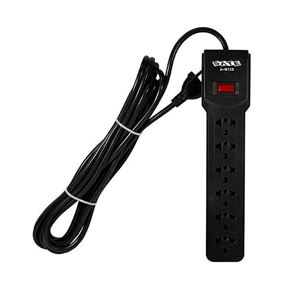 Prolongador eléctrico SATE A-R113 de 6 tomas con protección y cable de 3 metros tipo Brasil